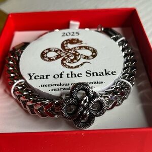 2025 Year of the Snake Men’s Silver Tone Brass Chain Bracelet Snake Head NWT